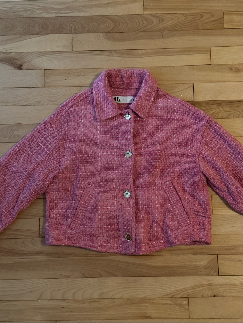 Zara Pink Tweed Cropped Jacket